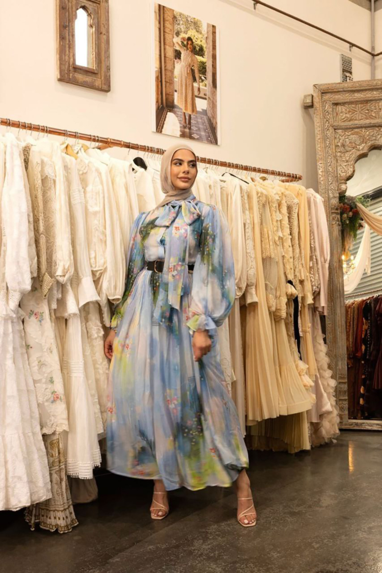 Tie Neck Detailed Burkini Chiffon Dress - Blue - Mode Roy - Globality Store - Women Clothes Wholesale Turkey
