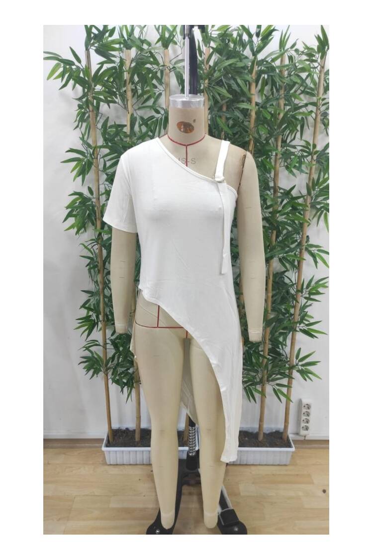 Women's One Shoulder Open Strap Asymmetric Cut Detailed Blouse