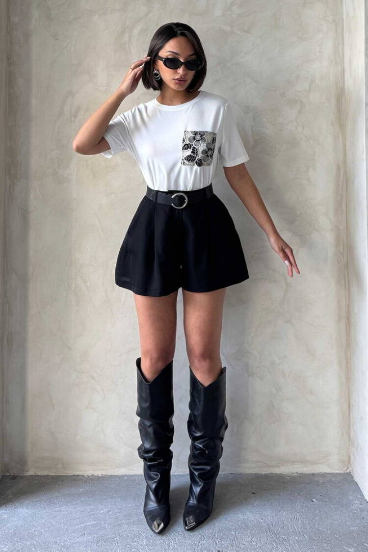 Pocket Detailed T-Shirt - Cream