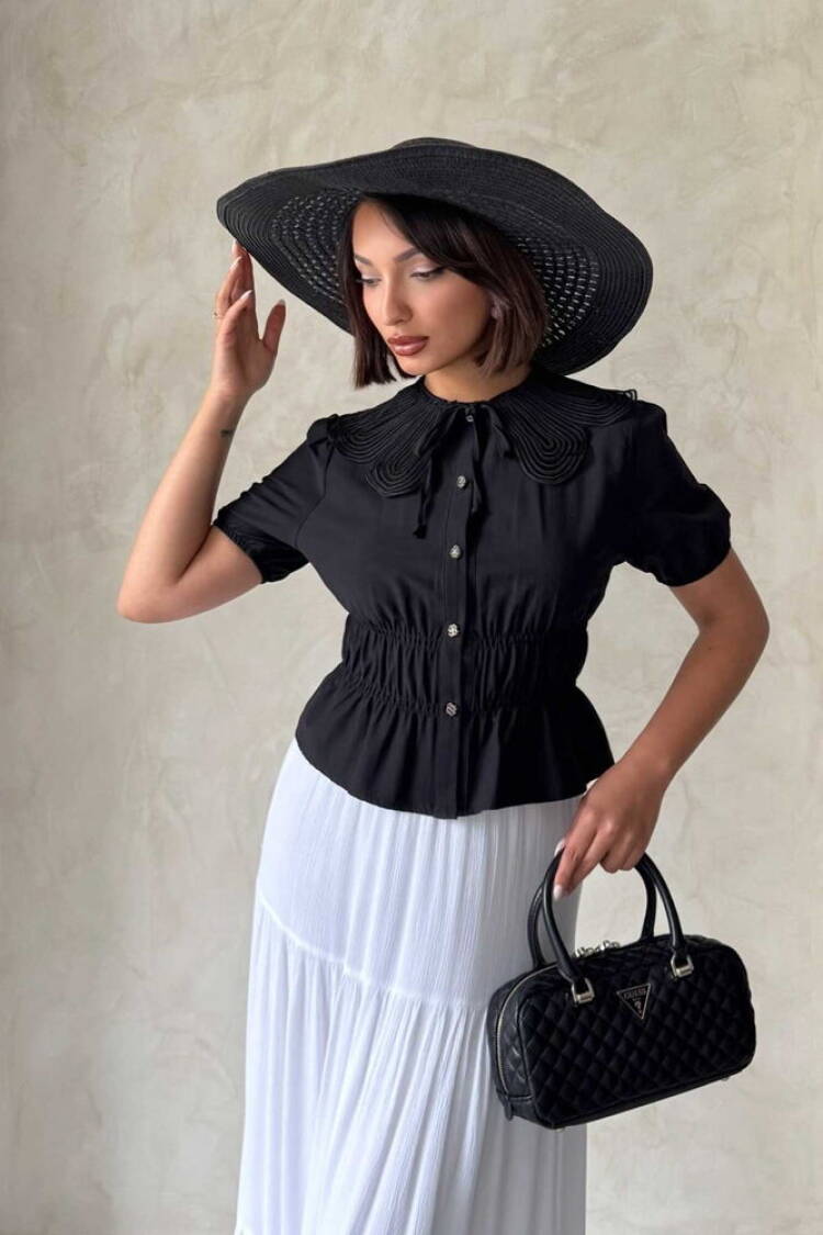 Collar Detailed Ruffle Shirt - Topshow - Globality Store - Women Clothes Wholesale Turkey