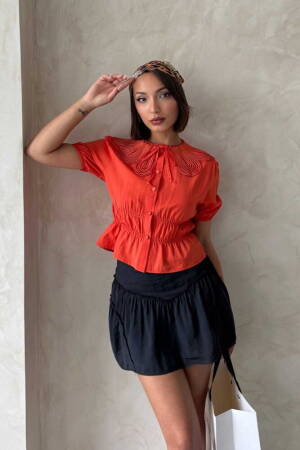 Collar Detailed Ruffle Shirt - Brand: Topshow - Women's Clothing Wholesale - Globality Store