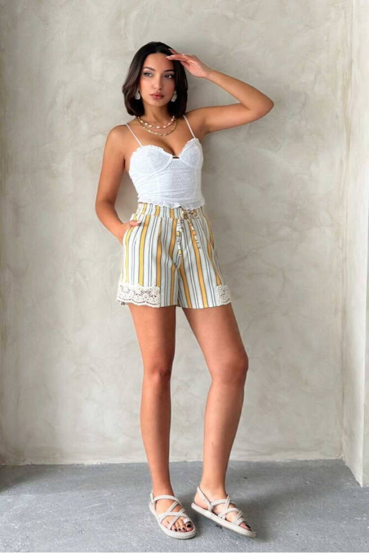 Leg Lace Striped Shorts - Brand: Topshow - Women's Clothing Wholesale - Globality Store