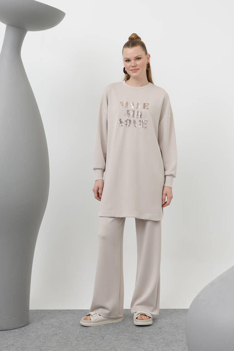 Women's Front Stone And Stamp Embroidery Inscription And Trousers Suit - Brand: Puane - Women's Clothing Wholesale - Globality Store