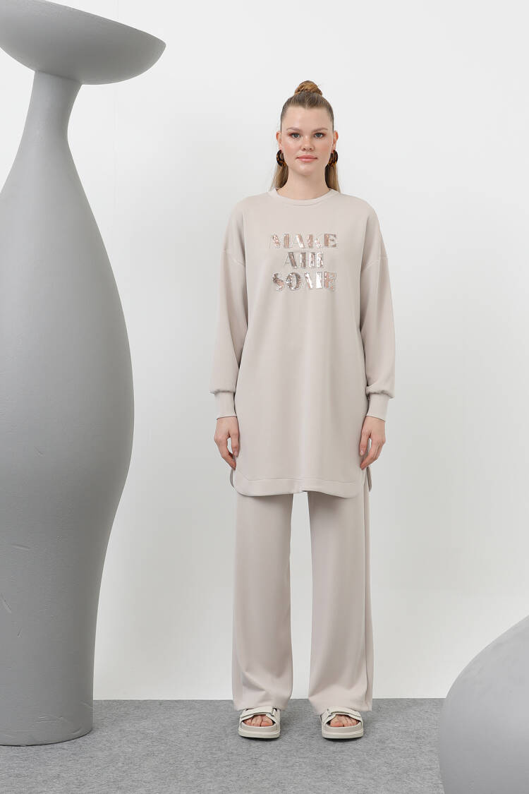 Women's Front Stone And Stamp Embroidery Inscription And Trousers Suit
