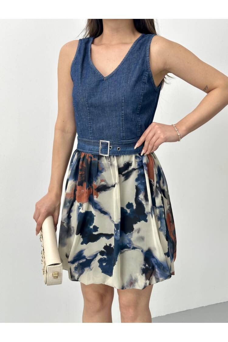 Denim Dress With Balloon Skirt