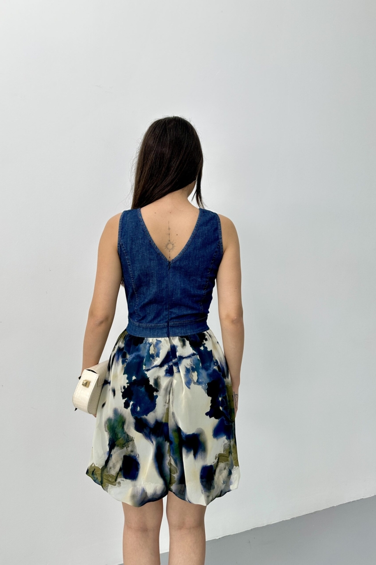 Denim Dress With Balloon Skirt