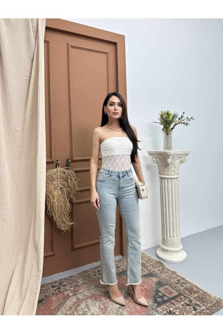 High Waist Leg Tassel Detailed LightTint Jeans