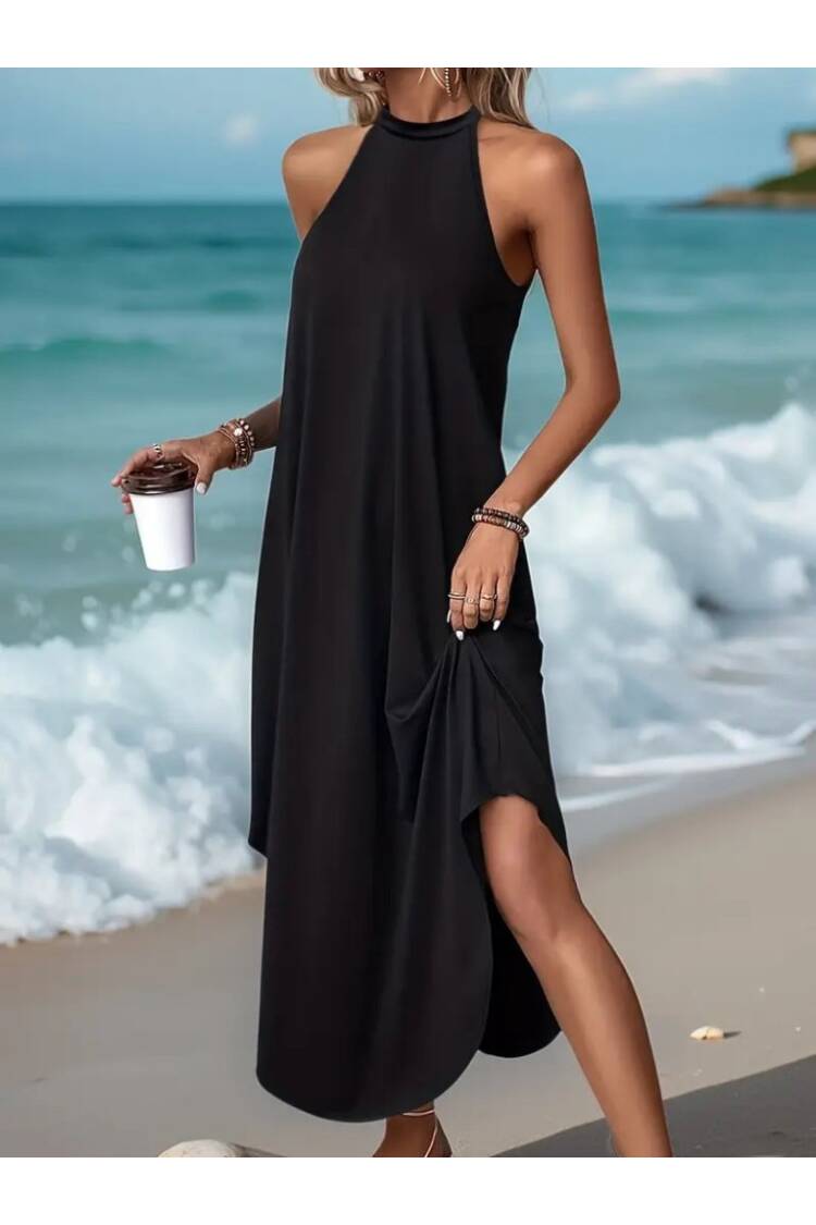 Women's Circle Neck Raglan Sleeve Viscose Dress - Black - Brand: Janes - Women's Clothing Wholesale - Globality Store