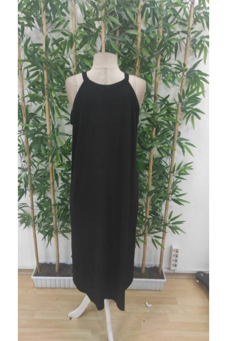 Women's Circle Neck Raglan Sleeve Viscose Dress - Black