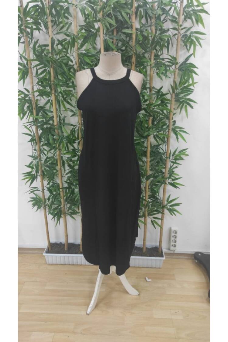 Women's Circle Neck Raglan Sleeve Viscose Dress - Black