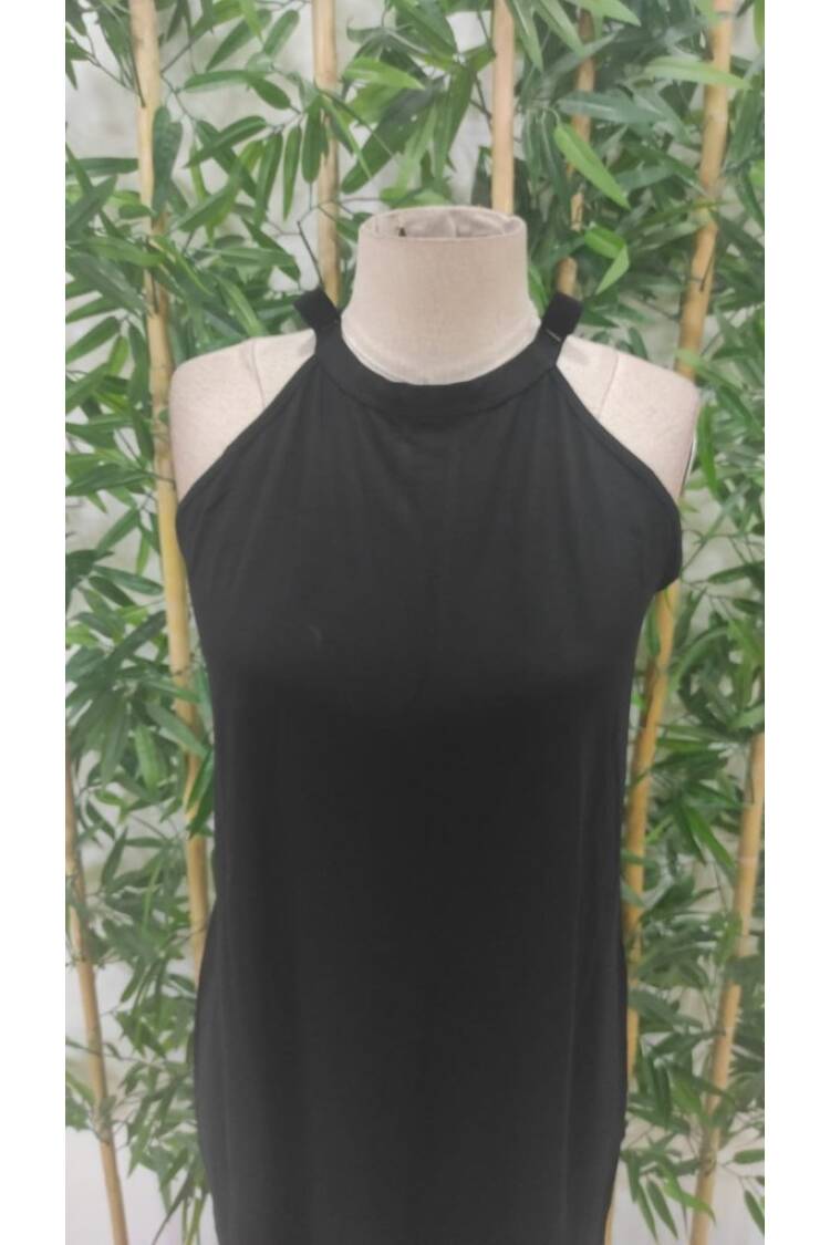 Women's Circle Neck Raglan Sleeve Viscose Dress - Black