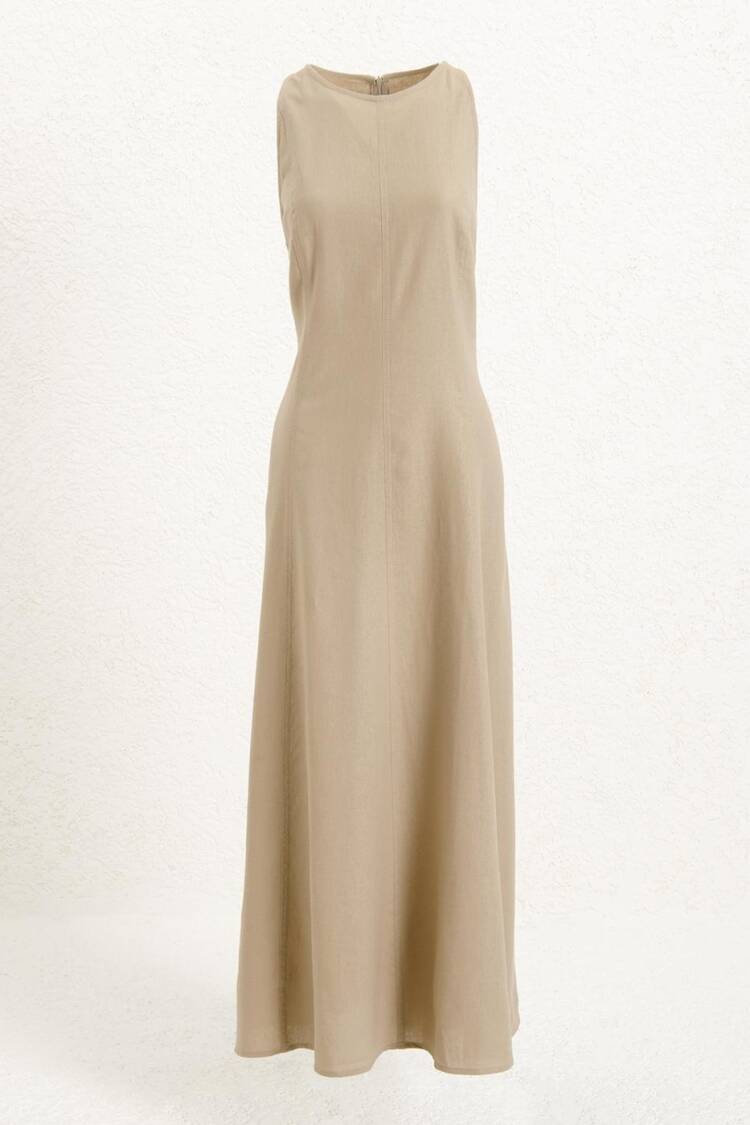 Linen Midi Sleeveless Dress - BSL - Globality Store - Women Clothes Wholesale Turkey