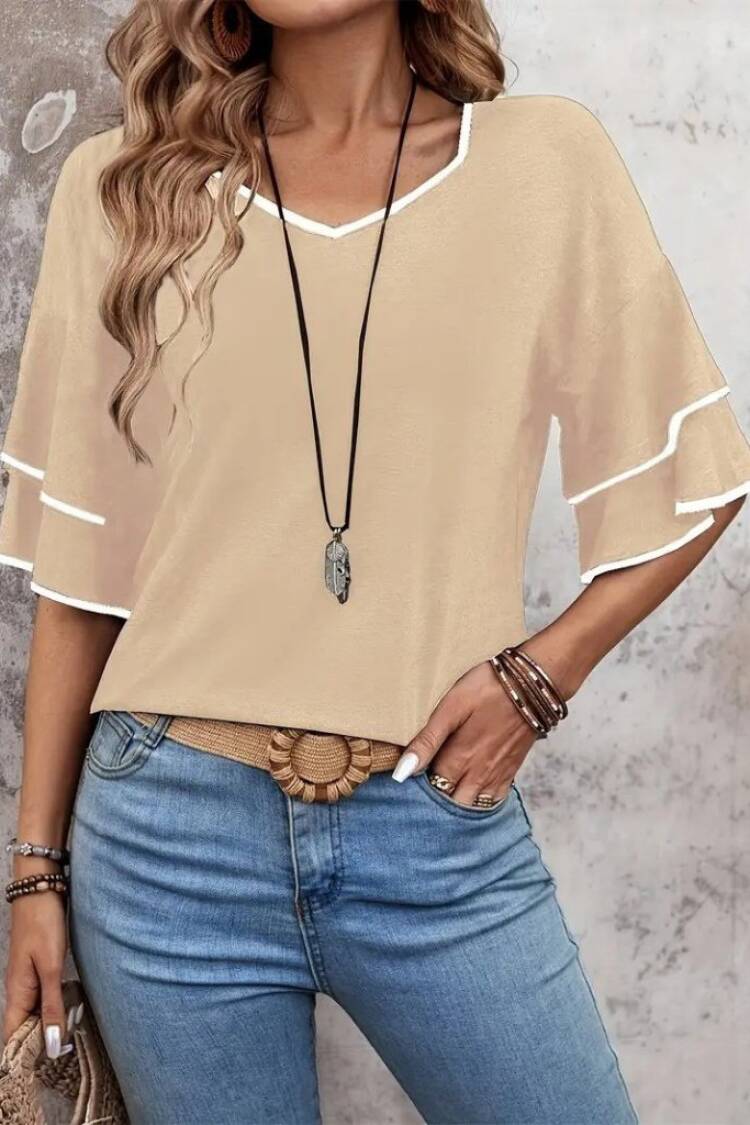 Women's Short Sleeve V-Neck Viscose Blouse - Janes - Globality Store - Women Clothes Wholesale Turkey