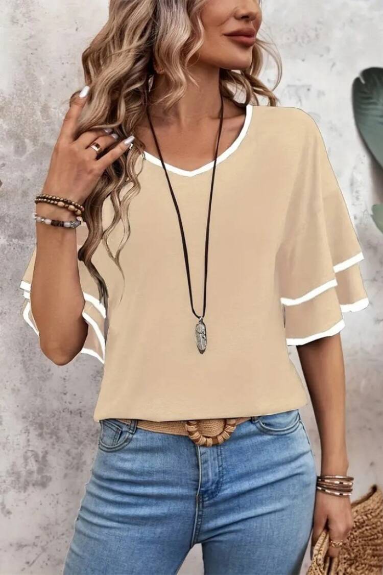 Women's Short Sleeve V-Neck Viscose Blouse