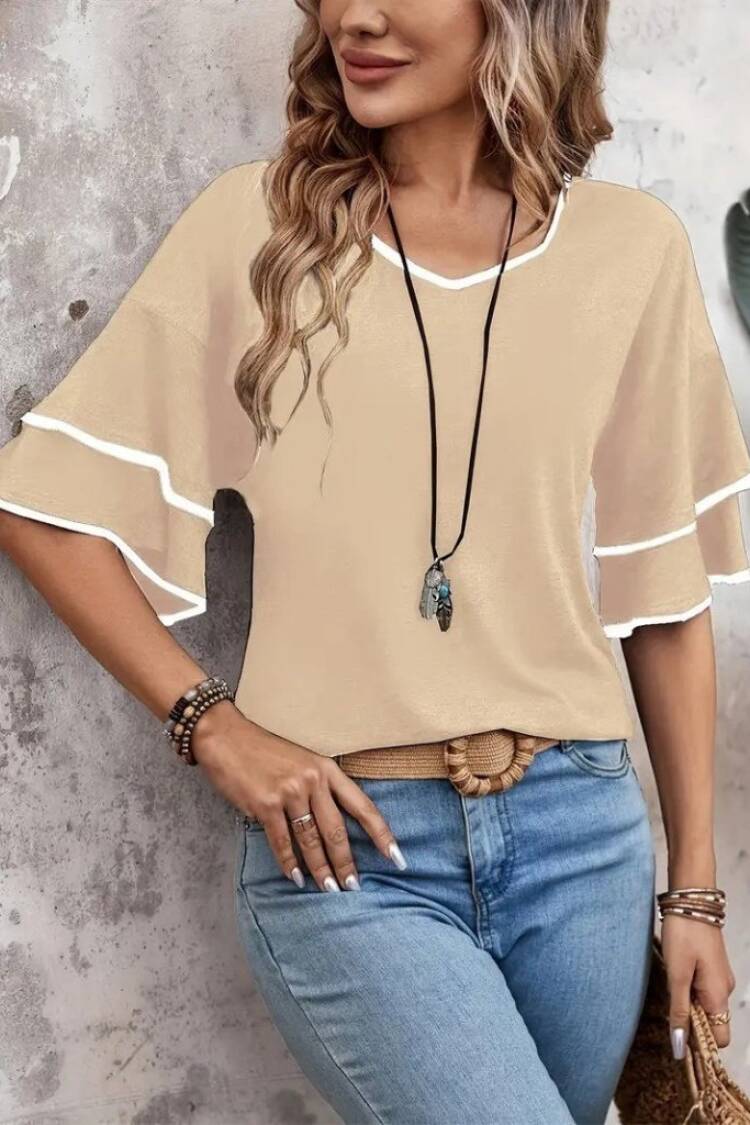 Women's Short Sleeve V-Neck Viscose Blouse