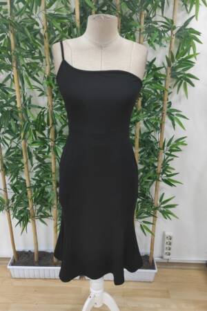 Women's Short Sleeve V Neck Side Slit And Buttoned Viscose Two-Thread Dress - Black - Brand: Janes - Women's Clothing Wholesale - Globality Store
