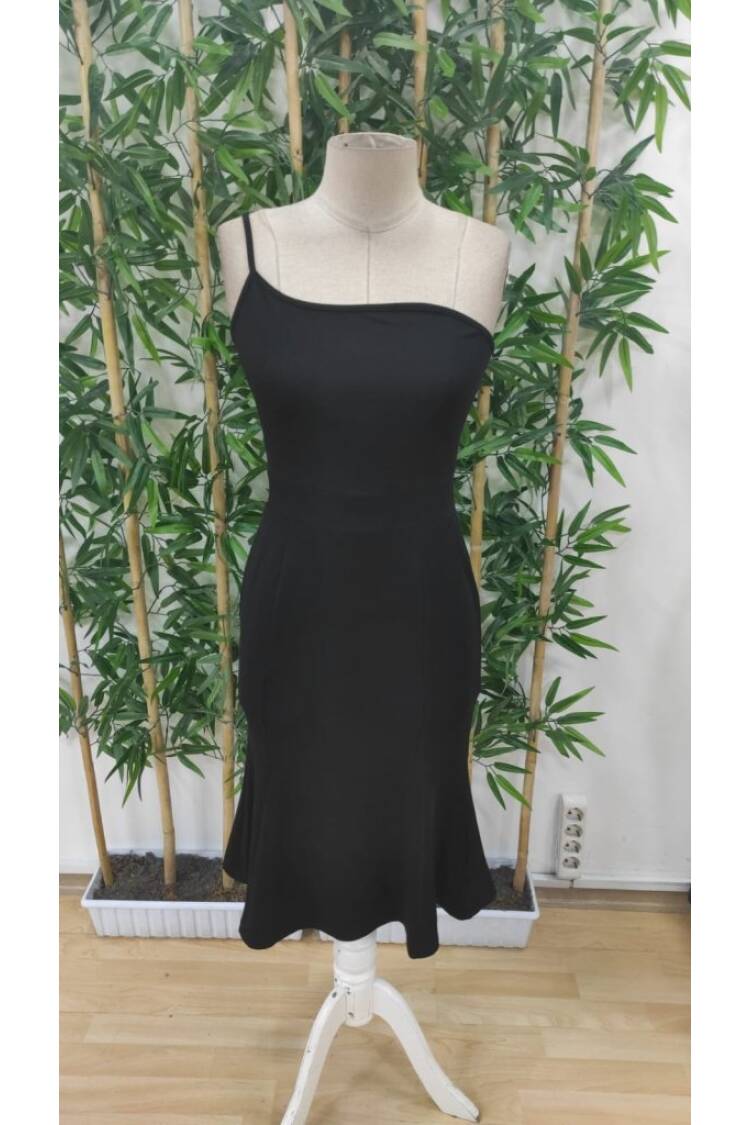 Women's Short Sleeve V Neck Side Slit And Buttoned Viscose Two-Thread Dress - Black