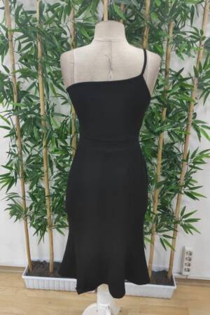 Women's Short Sleeve V Neck Side Slit And Buttoned Viscose Two-Thread Dress - Black - Brand: Janes - Women's Clothing Wholesale - Globality Store
