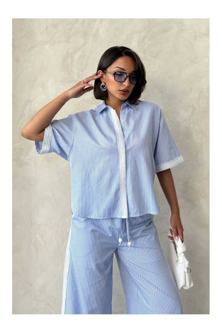 Guipure Detailed Striped Shirt - Brand: Topshow - Women's Clothing Wholesale - Globality Store
