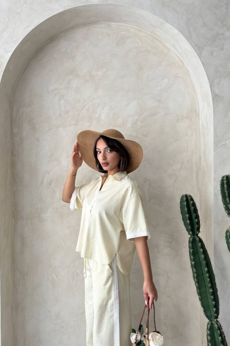 Guipure Detailed Striped Shirt