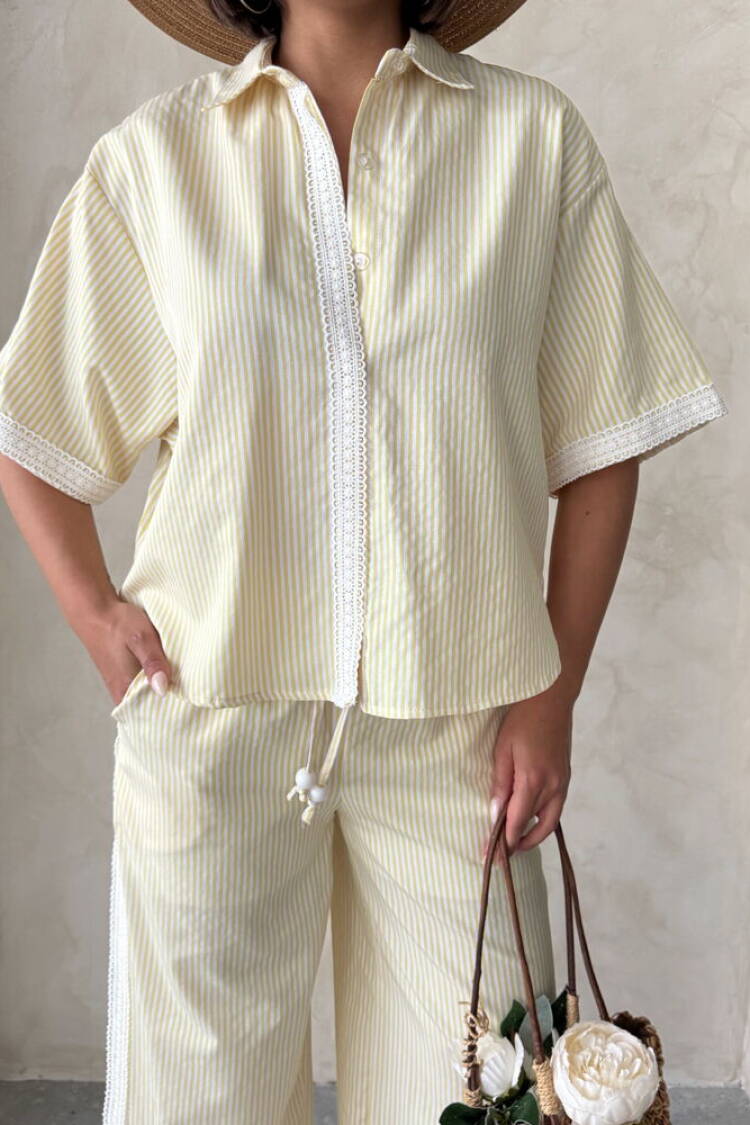Guipure Detailed Striped Shirt