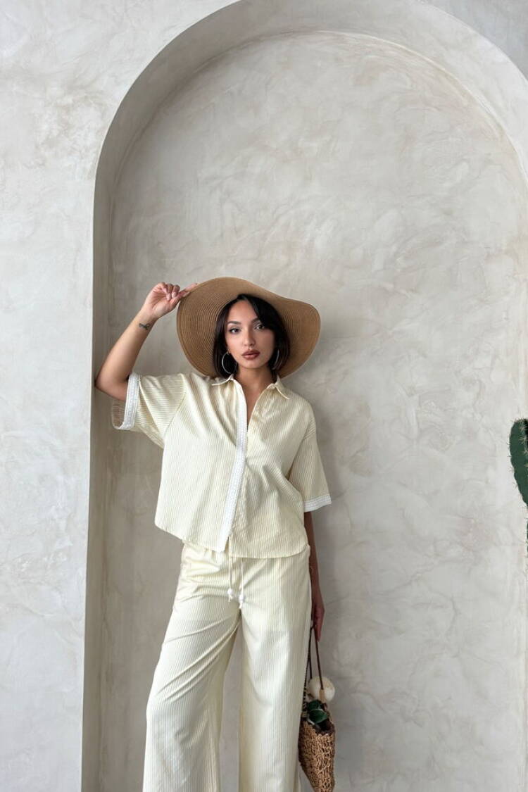 Guipure Detailed Striped Shirt