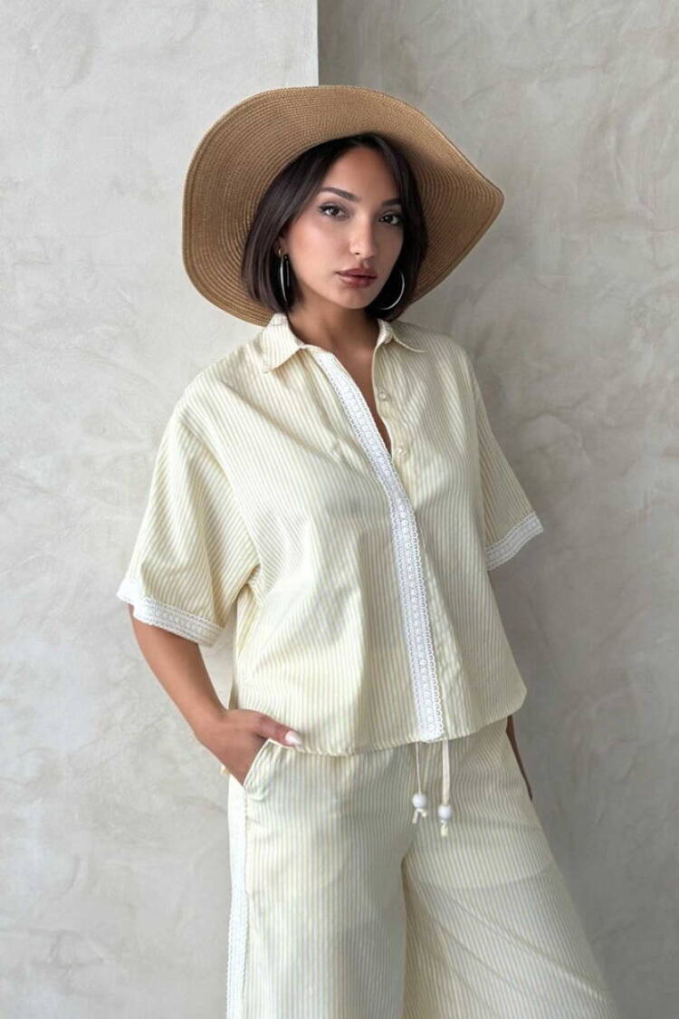 Guipure Detailed Striped Shirt - Topshow - Globality Store - Women Clothes Wholesale Turkey