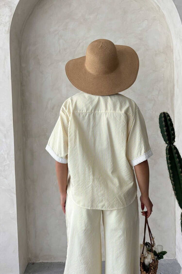 Guipure Detailed Striped Shirt