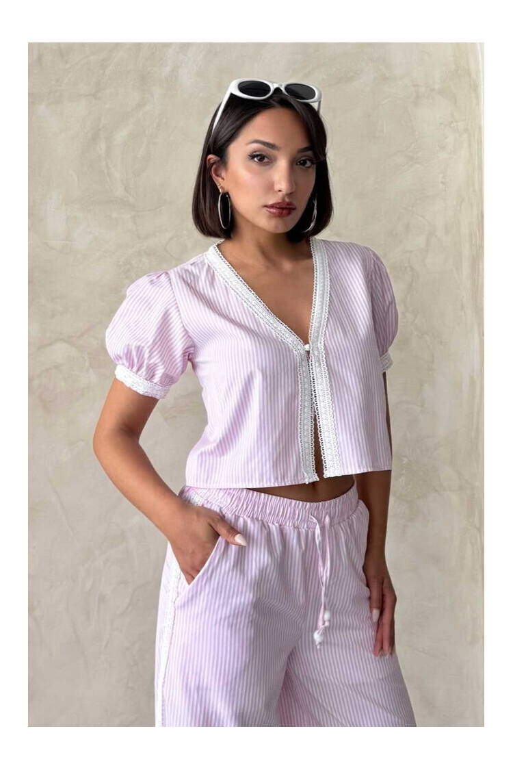 Guipure Detailed Striped Blouse - Brand: Topshow - Women's Clothing Wholesale - Globality Store