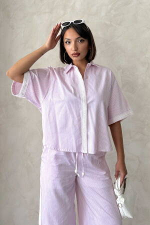 Guipure Detailed Striped Shirt - Brand: Topshow - Women's Clothing Wholesale - Globality Store