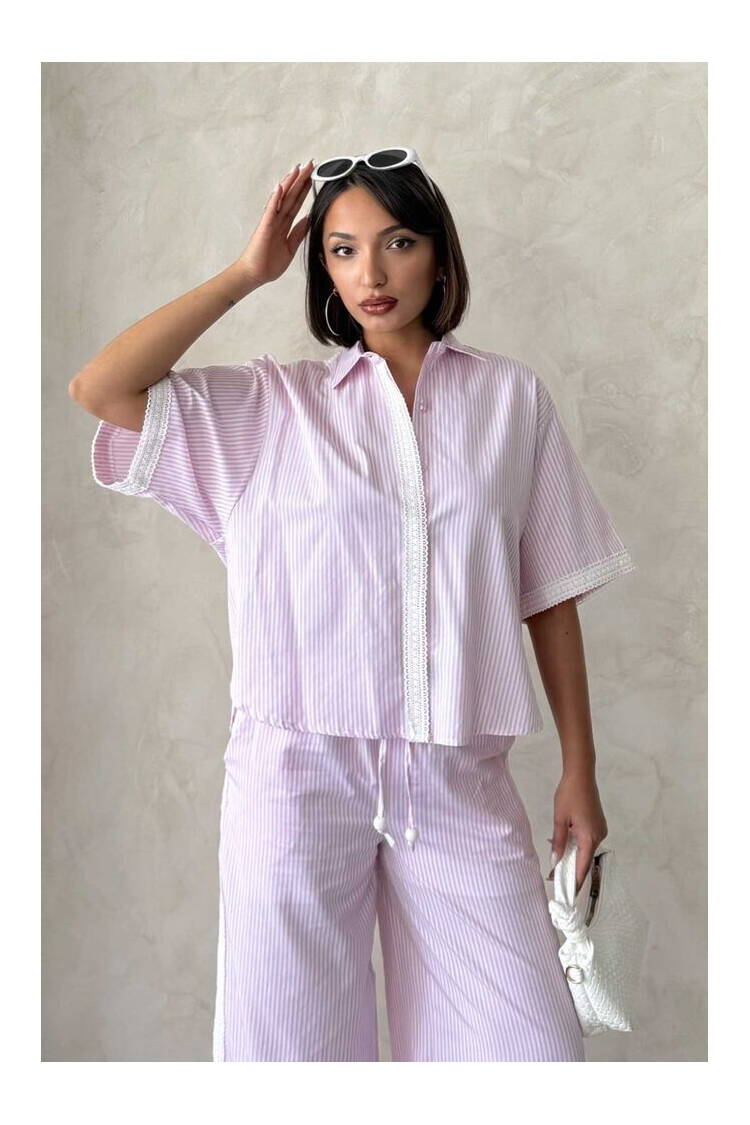 Guipure Detailed Striped Shirt - Brand: Topshow - Women's Clothing Wholesale - Globality Store