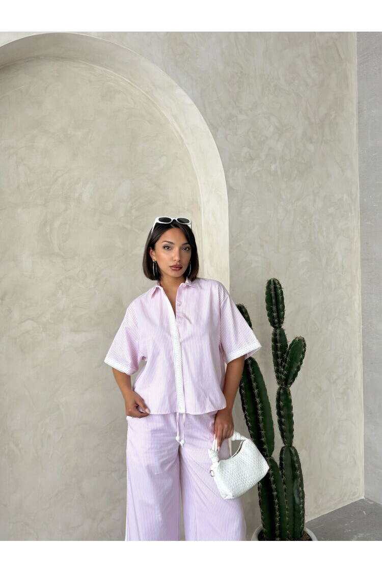 Guipure Detailed Striped Shirt