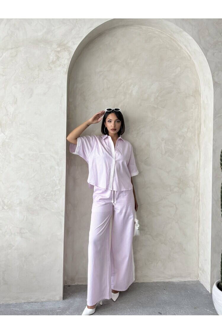 Guipure Detailed Striped Shirt