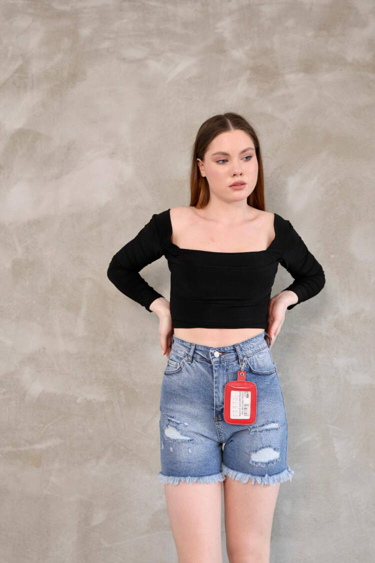 High Waist Denim Shorts - Blue