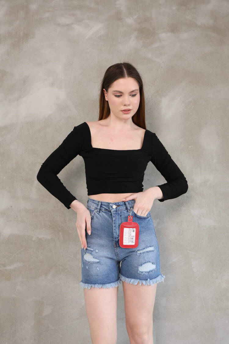 High Waist Denim Shorts - Blue