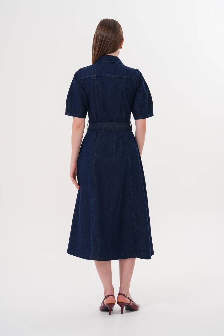 Snap Button Detailed Waist Belted Dress Rins Wash