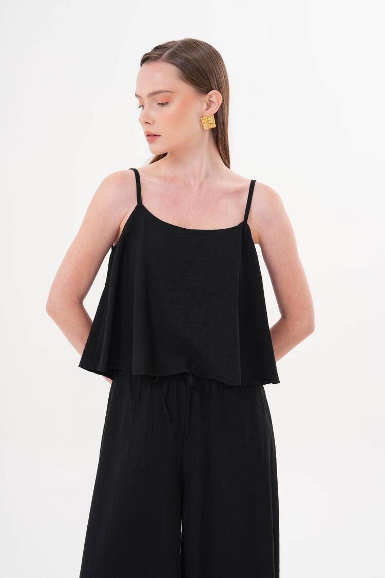 Strappy Linen Crop Blouse