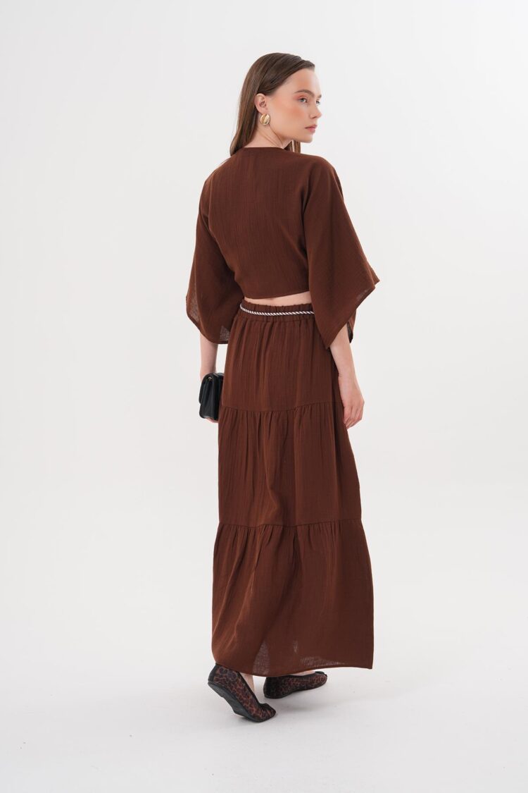 Elastic Waist And Cord Detailed Long Skirt