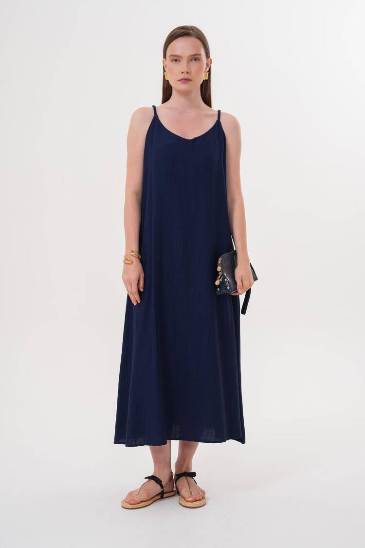 Strappy Long Dress Navy - Brand: Levure - Women's Clothing Wholesale - Globality Store