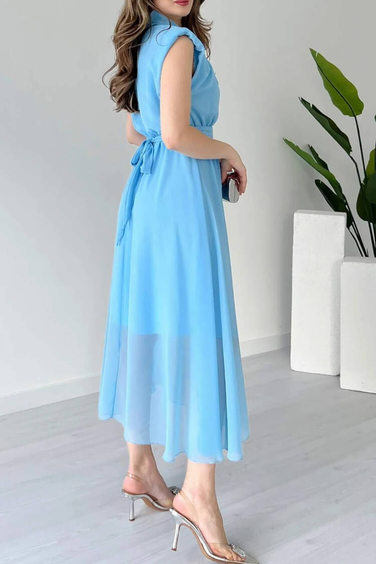 Sash Stone Detailed Midi Chiffon Dress