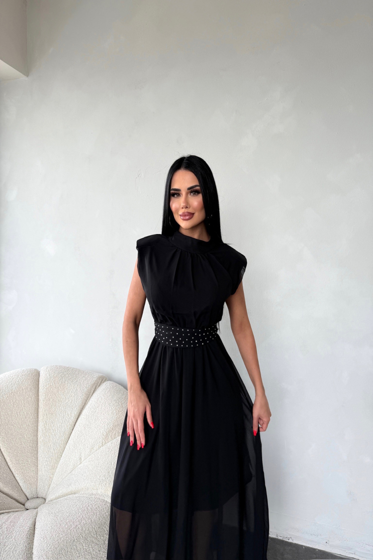 Sash Stone Detailed Midi Chiffon Dress