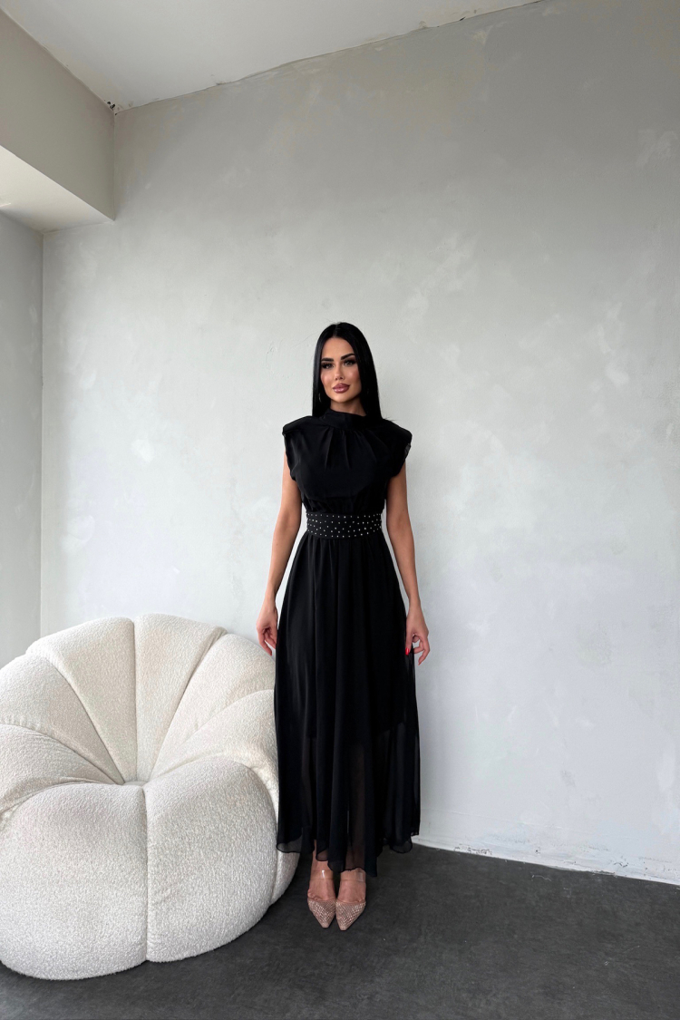 Sash Stone Detailed Midi Chiffon Dress - Brand: Mode Roy - Women's Clothing Wholesale - Globality Store