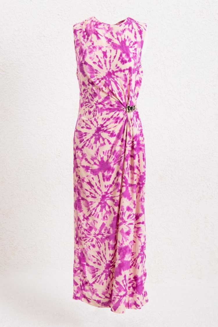 Linen Blend Drape Detailed Midi Dress - BSL - Globality Store - Women Clothes Wholesale Turkey