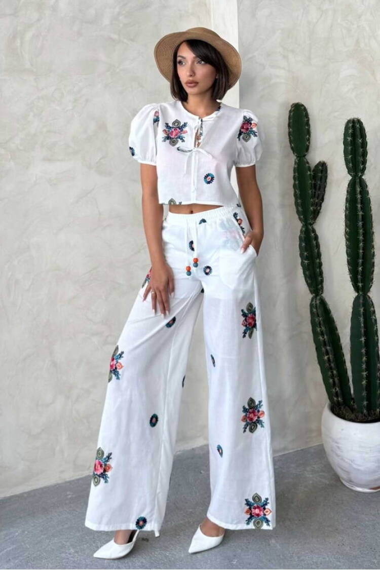 Embroidered Pants - Cream - Brand: Topshow - Women's Clothing Wholesale - Globality Store