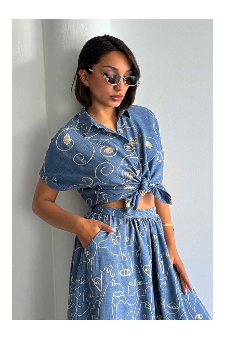 D 2789 Embroidered Shirt - DarkDsn2 - Brand: Topshow - Women's Clothing Wholesale - Globality Store
