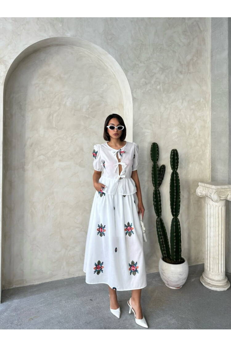 Embroidered Voile Skirt - Cream