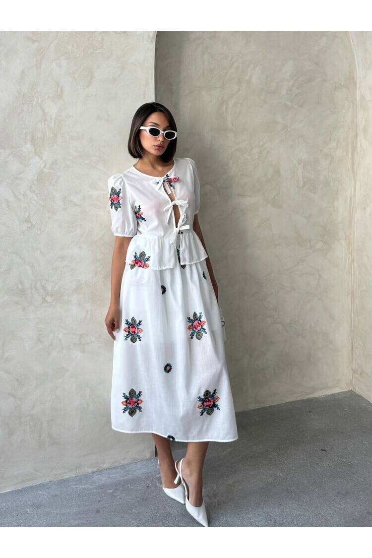 Embroidered Voile Skirt - Cream