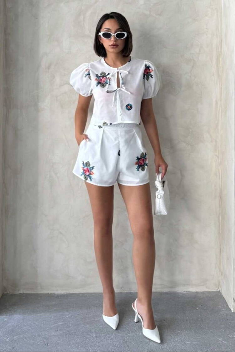 Embroidered Voile Shorts - Cream - Brand: Topshow - Women's Clothing Wholesale - Globality Store