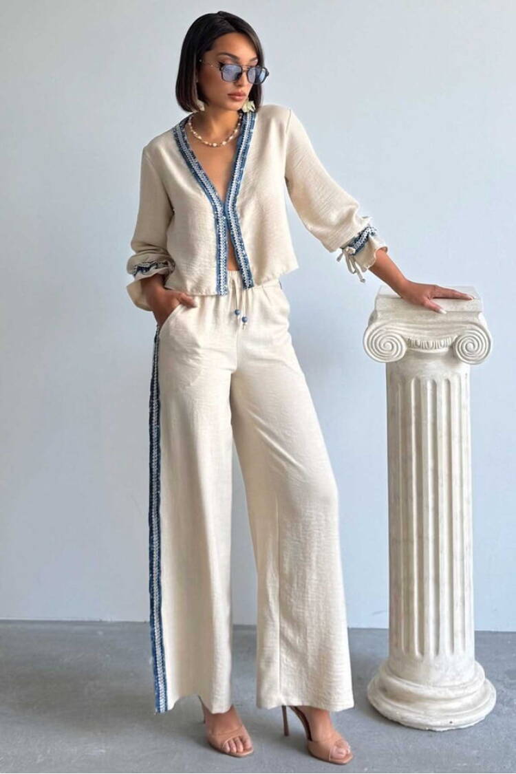 Denim Striped Pants - Topshow - Globality Store - Women Clothes Wholesale Turkey
