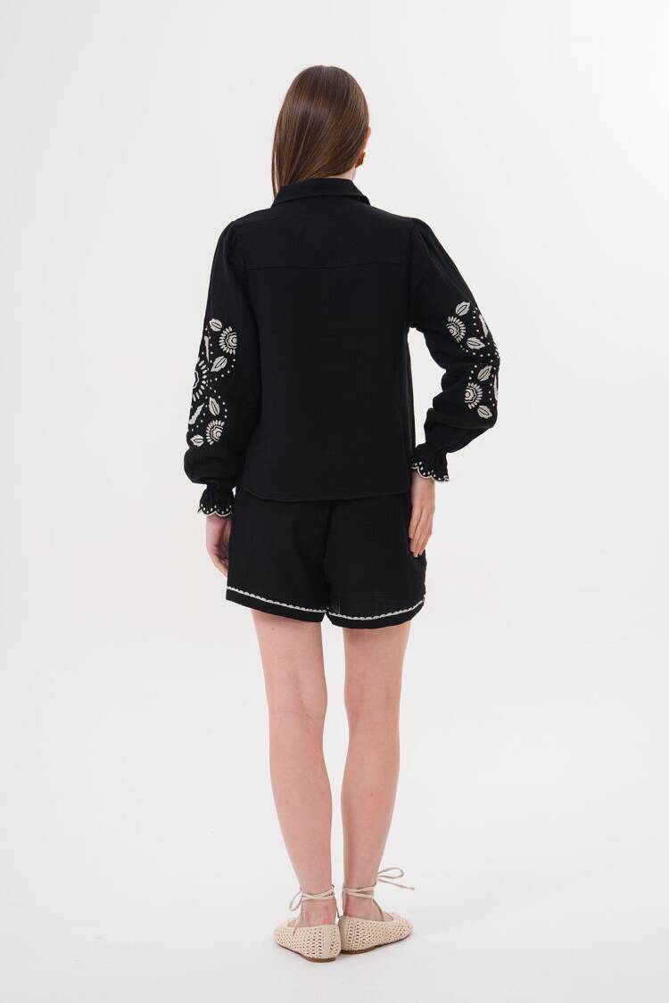 Sleeve Embroidery Detailed Front Buttoned Shirt